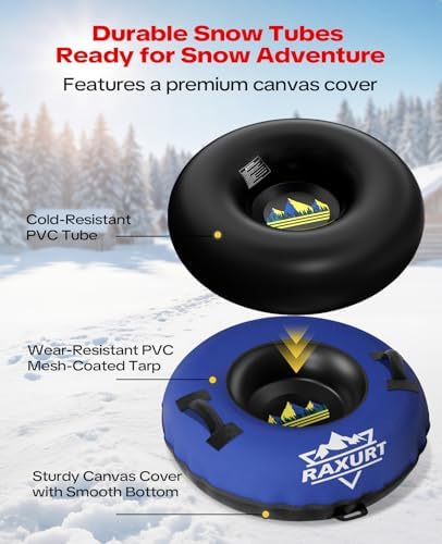 48'' Heavy Duty Snow Tube with Canvas Cover, Snow Sled for Kids & Adults