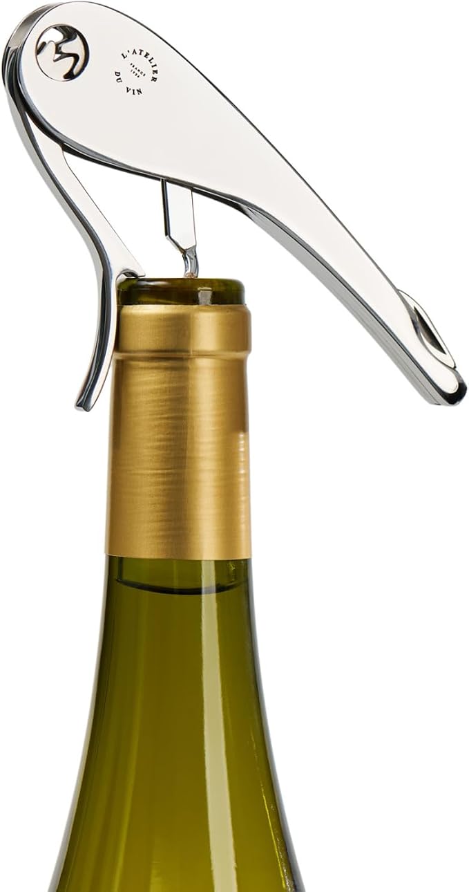 L'Atelier du Vin – Soft Machine Silver – Sommelier Corkscrew in Polished Stainless Steel – Professional Tasting Tool with Foil Cutter and Integrated Bottle Opener