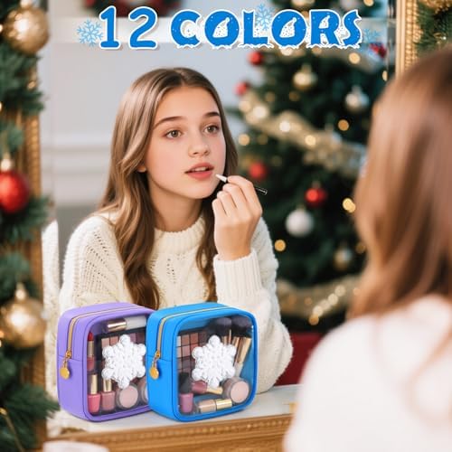 Abbylike Christmas Preppy Patch Makeup Bags Bulk Holiday Makeup Bag Skincare Pouch Xmas Zipper Cosmetic Pouch Preppy Thing for Travel Christmas Women Gift(Colorful)