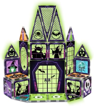 CreateOn Crayola Halloween Glow Magnetic Haunted House Tiles Set, Building Set for Kids, STEM Toys for Boys and Girls Ages 3 and Up, 28-Piece Set