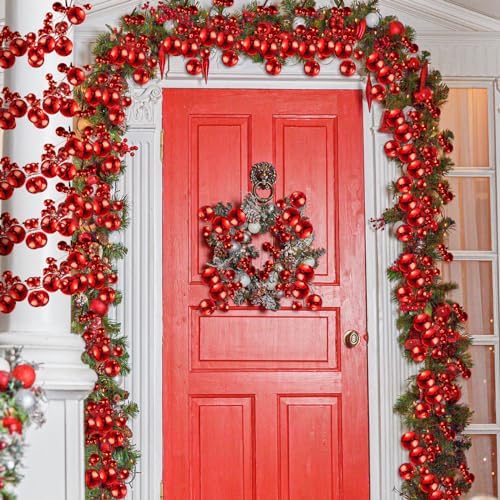 2 Pcs 6 ft Christmas Ball Ornament Garland, Red