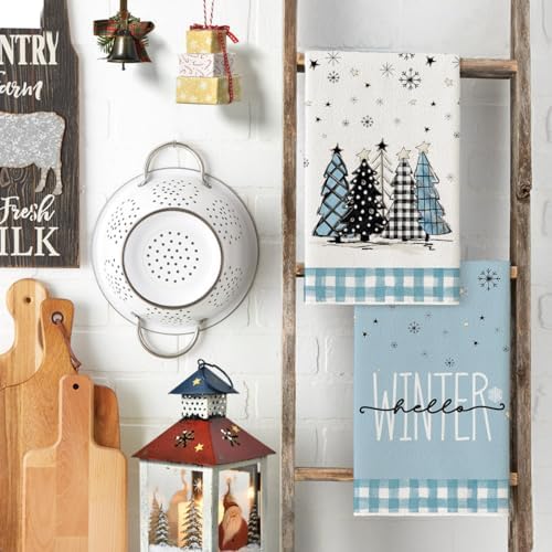 Artoid Mode Blue Snowman Christmas Kitchen Towels Set of 4 18x26 Inch