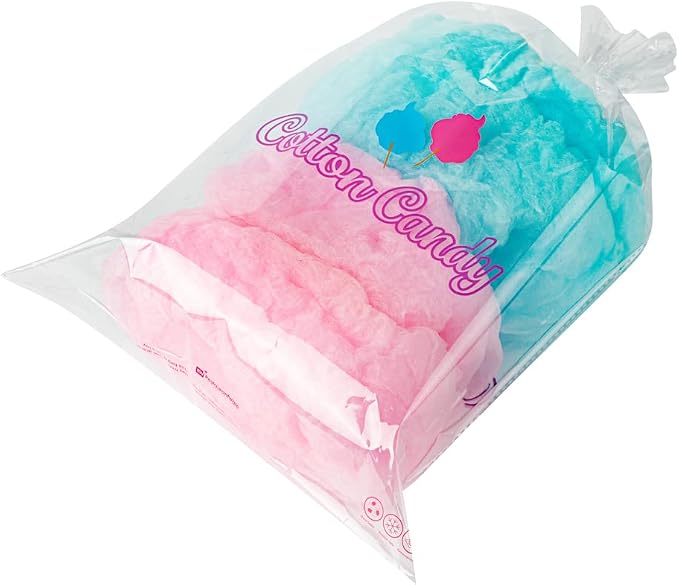 Bag Tek 12 x 18 Inch Bags For Cotton Candys, 100 Greaseproof Cottons Candy Bags - Hot & Cold Friendly, Freezable, Clear PE Plastic Cotton Candy Favor Bag, For Favors Or Goodie Bags - Restaurantware