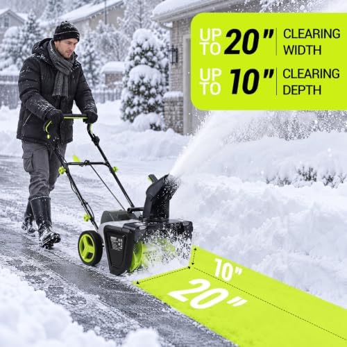 Electric Cordless Snow Blower: DEKOPRO 40V Brushless Electric Snow Blower, 20" Cordless Snow Thrower with 2x4.0Ah Batteries, Charger, LED Light & Adjustable Chute for Driveway, Sidewalk, Steps & Patio