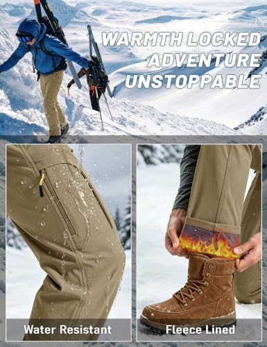 TACVASEN Men's Ski Snow Pants Winter Fleece Lined Waterproof Insulated