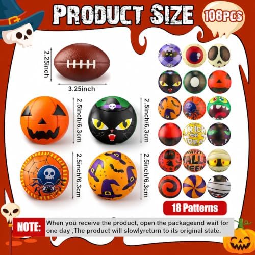 Gejoy 108 Pcs Halloween Sensory Fidget Balls, 2.5'' Mini Foam Relief Toys