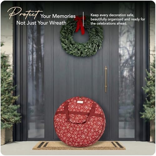 Covermates Standard Wreath Storage Bag with Pouch, 30" Diameter, Red Snow