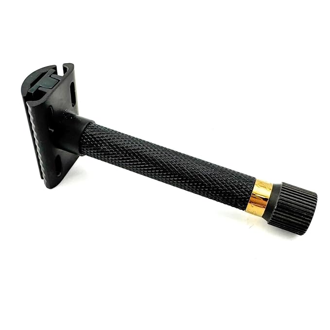 Parker Variant Adjustable Double Edge Safety Razor, Black and Gold | Solid Brass Two-Piece Razor Offers Five Adjustable Settings, Heavyweight Balance And A Distinctive Black-And-Gold Finish.