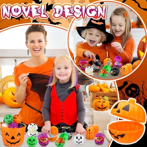 Lallisa 120 Pcs Halloween Pumpkin Container Bucket Plastic, Colorful