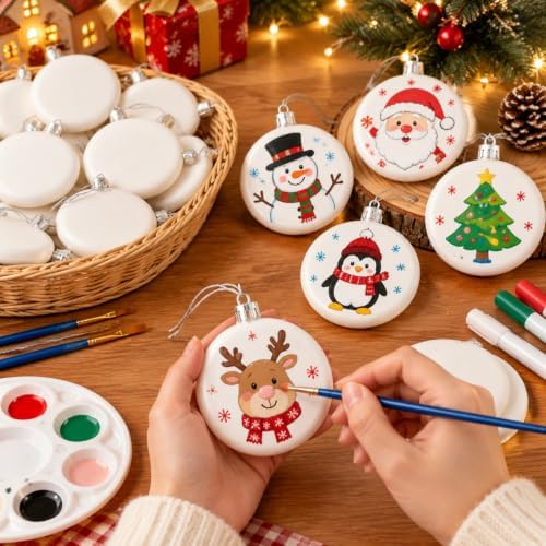 Zubebe 24 Pcs 4 Inch Christmas Blank White Ball Ornaments