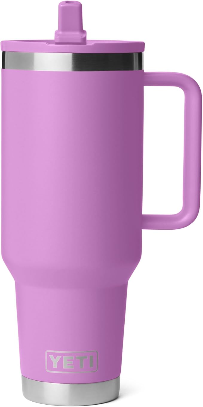 YETI Rambler 40 oz Travel Mug with Flip Straw Lid – Stainless Steel, Vacuum Insulated, Leakproof, Cup Holder Friendly, Desert Bloom