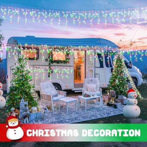 JMEXSUSS Red White and Green Icicle Lights for Outside, 38.8ft 400 LED
