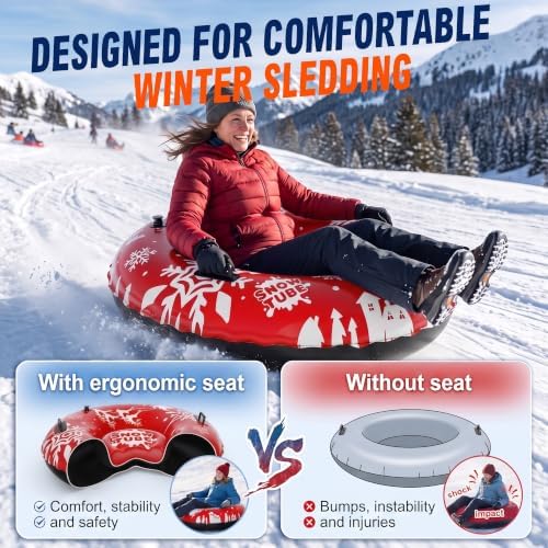 ZIZZ Inflatable Snow Tubes for Kids Adults Sledding 48" Large Heavy Duty