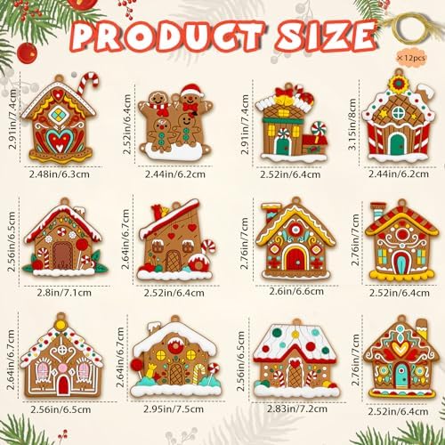 Gingerbread House Ornaments Christmas Tree Decoration - 12pcs Gingerbread House Christmas Decorations Hanging Ornaments for Holiday Xmas Tree Home Decor