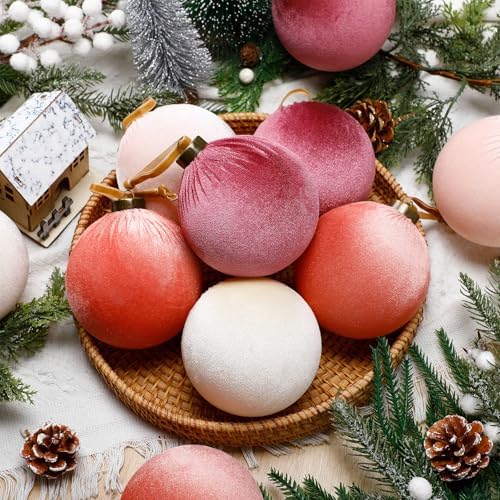 Liliful 12 Pcs Extra Large Velvet Christmas Balls Velvet Ornaments for Christmas Tree Flocked Shatterproof Xmas Tree Balls Bulk for Holiday Party Xmas Trees Hanging Decorations(4 Inch,Pink)
