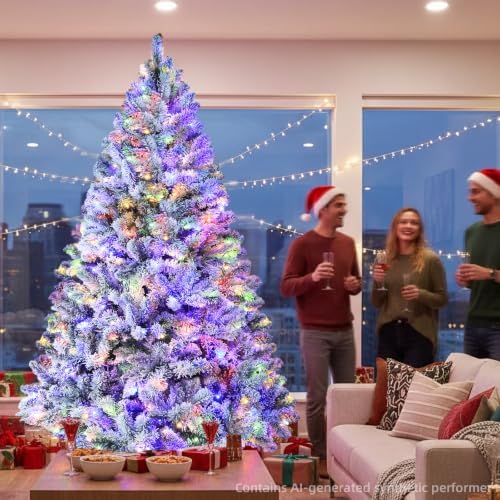 Snow Flocked Pre-lit Christmas Tree, 7.5FT with Remote Control