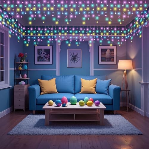 33ft 400 LED Pastel Multicolor Christmas Lights Outdoor Icicle Lights for Outside, Clear Wire Connectable Twinkle Light with 8 Modes Timer Waterproof for House Window Party Holiday Patio Yard Decor