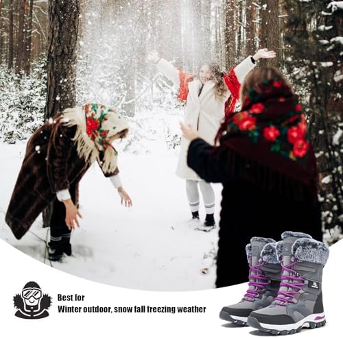 HOBIBEAR Women's Mid-Calf Faux Fur Snow Boots, Water-Resistant Winter Boots