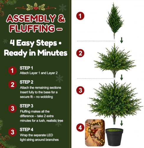 2Pcs 4FT Norfolk Pine Tree with Lights, Christmas Tree for Xmas Decor