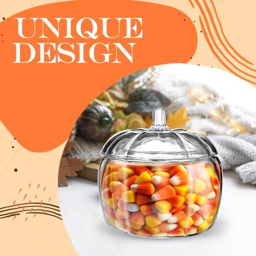 HOMESPHERE 70 oz. Orange Glass Pumpkin Candy Jar with Lid – Large Storage Container for Halloween Treats, Candies, Cookies & Fall Décor Display