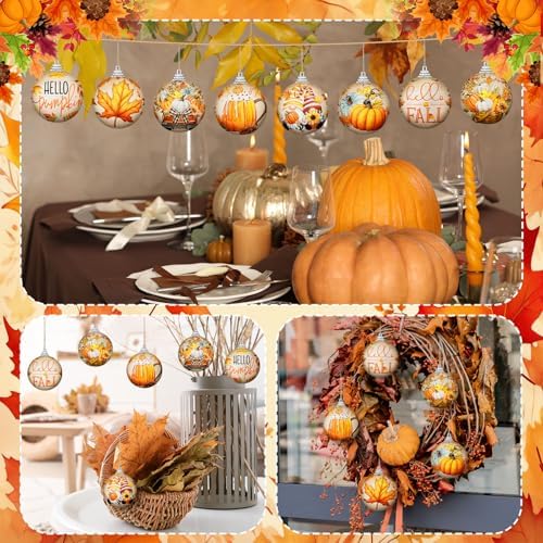 Outus 16 Pcs Fall Ornaments for Tree Autumn Thanksgiving Ball Decorations Pumpkin Maple Leaf Hanging Ornament for Fall Autumn Harvest Home Fireplace and Holiday Party Supplies