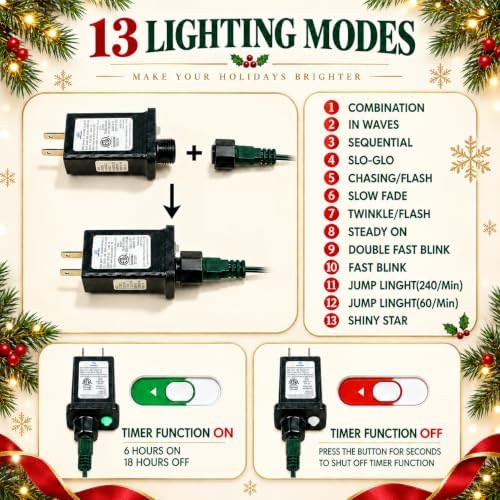 OZS Connectable 2-Pack 164Ft 400LED Christmas String Lights, Cool White