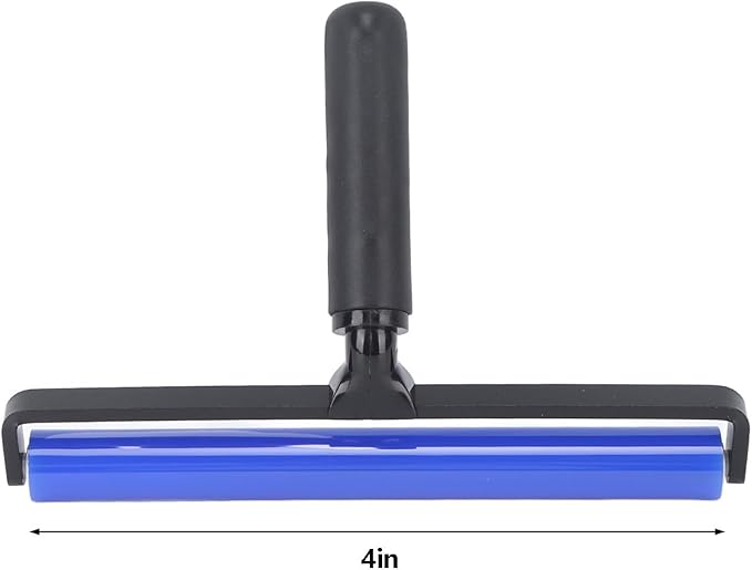 GOWENIC Static Dust Removal Roller, Sticky Blue Silicone Soft Cleaner Roller with Black Handle for Lint Pet Hair Lint Reusable Carpet Fabric (4 Inch)