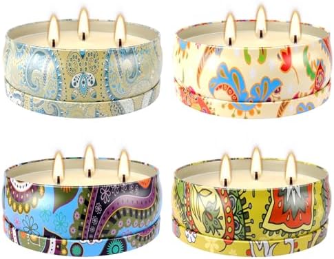 Set of 4 Triple Wick Citronella Candles Perfect for Yards, Gardens, Balconies and Camping, Indoor & Outdoor Scented Candles Bulk…