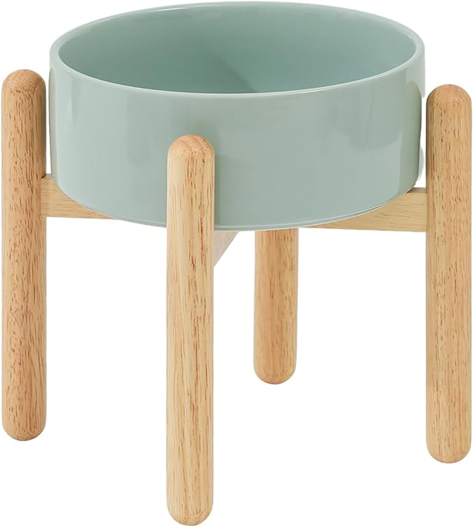 Havniva Elevated Dog Bowls Ceramic Dog Bowls with Stand, Dog Food Bowl | 8.3” Raised Dog Bowls with Non-Slip Wood Stand, Dog Food and Water Bowl Set, Dog Feeding Bowls for Large Dogs