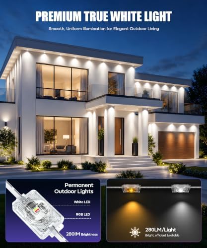 POOFZY Permanent Outdoor Lights 100FT, RGB+IC Smart Outdoor Lights for House, App & Voice Control, Waterproof Outdoor Eave Lights for Christmas Holiday Patio Yard Decor