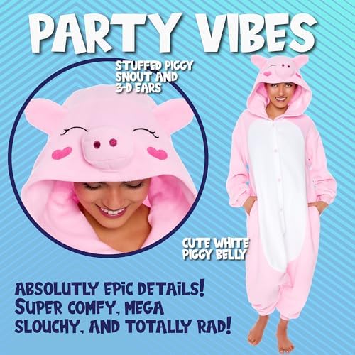 Funziez! Adult Onesie Halloween Costume Animal Dinosaur Shark Unisex Plush One Piece Cosplay Suit for Adults, Men and Women