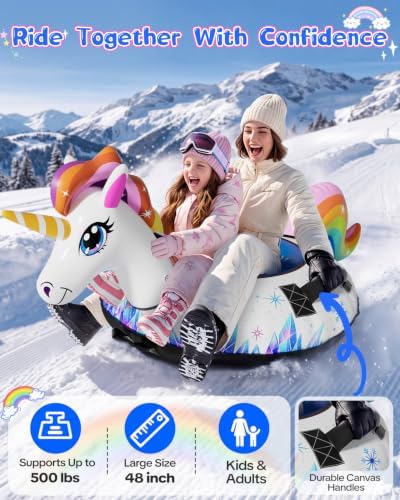 Verdenu Inflatable Unicorn Snow Tube with Canvas Cover for Kids & Adults