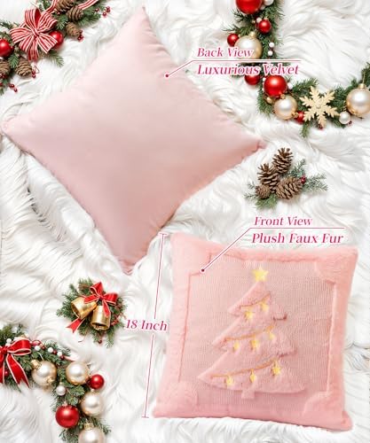 Faux Fur Christmas Pillow Covers 18x18 Set of 2