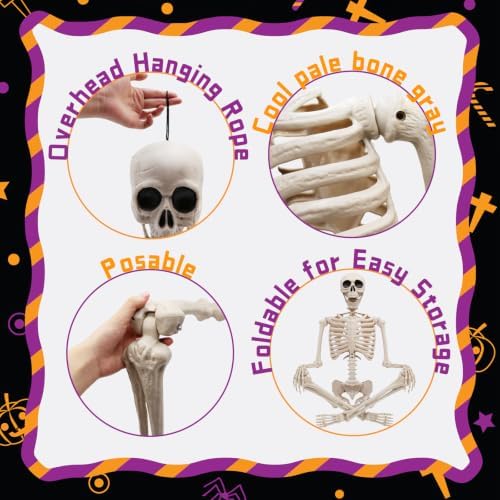 5.75ft Life Size Posable Halloween Skeleton, Movable Joints