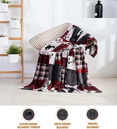 Elegant Comfort Luxury Velvet Super Soft Christmas Prints Fleece Blanket-Holiday Theme Home Décor Fuzzy Warm and Cozy Throws for Winter Bedding, Couch and Gift, 50 x 60 inch, Patch