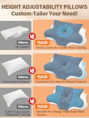 Cervical Neck Pillow for Pain Relief – Ergonomic Memory Foam Pillow for Side Sleeper Contour Orthopedic Bed Pillow for Neck Support with Cooling Cover – Ideal Christmas Birthday Gift - Dark Blue