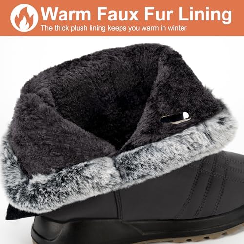 Winter Snow Boots for Women 2026: All-day Comfort Warm Fur Lined Mid Calf Hook Loop Waterproof Outdoor Shoes for Walking