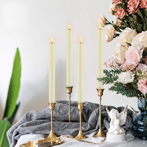 YOROXRG 24 Pack LED Flameless Taper Candles with Timer, Dripless Fake Candlesticks with 3D Flickering Flame, 9.6 Inches White Window Candle for Fireplace Christmas Halloween（Ivory）