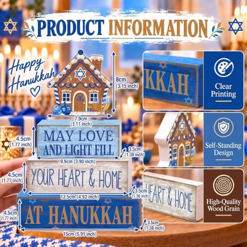 Lineshading 4 Pcs Table Decor for Home Shelf, Hanukkah Gingerbread House