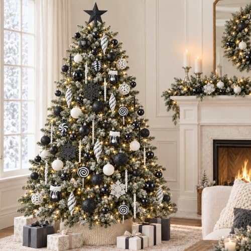 130 Pcs Christmas Ball Ornaments, Christmas Tree Decoration Set Red Christmas Ball Shatterproof Hanging Ornament Decorations for Christmas Tree, Wreaths, and Outdoor Displays (Black)