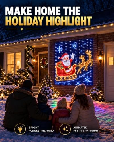 Christmas LED House Net and Smart Outdoor Wall Curtain Light 400 LEDs 6.6 x 6.6 FT Color Changing APP Control Music Sync DIY Animated Display for Windows Roofs Patio Holiday Decorations