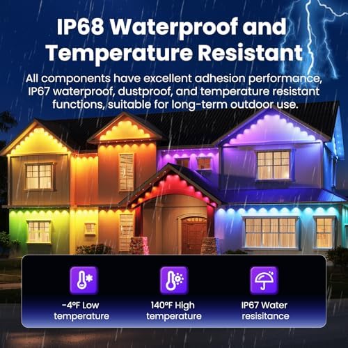 100FT Permanent Outdoor Lights, Smart RGB Lights with App Control, IP67