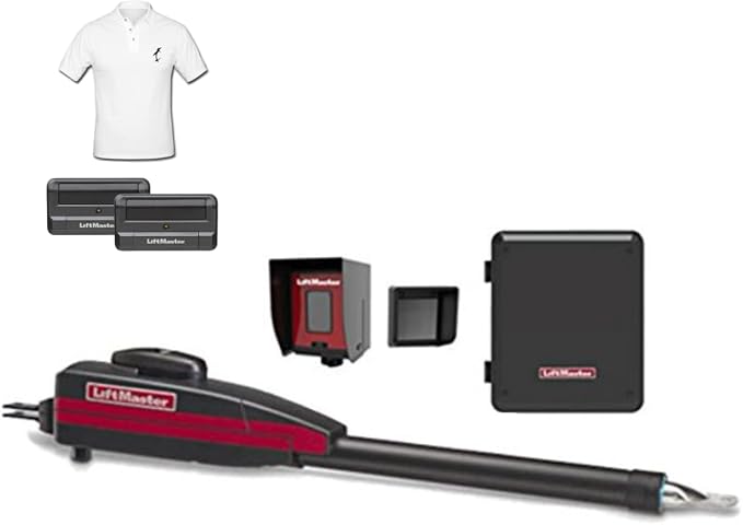 Liftmaster LA400PKGUL Swing Gate Opener Kit - Also Includes (2) 811LM Remotes, Battery Backup, Receiver & Photocell, Gate Sensor, and SMFE Cotton Installer Shirt