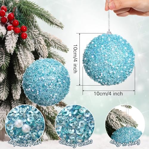 Lyrow 24 Pcs 3.15" Christmas Ball, White, Light Blue