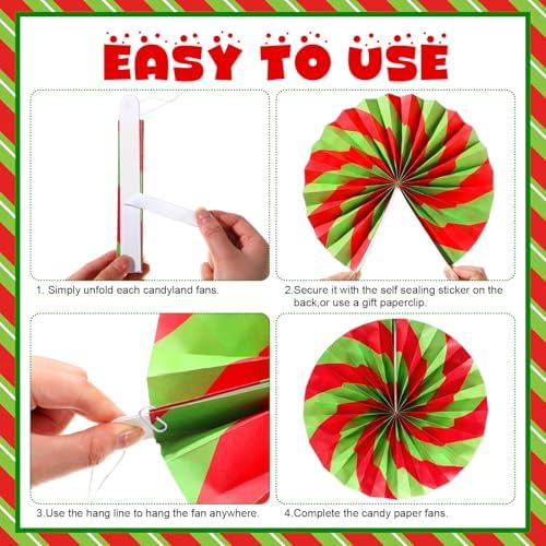 Outus 27 Pcs Christmas Hanging Decorations Candy Paper Fans Decor Red Green