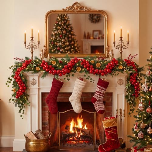 Silipull 5 Pcs 2.3 ft Large Christmas Ball Garland Ornaments, Red