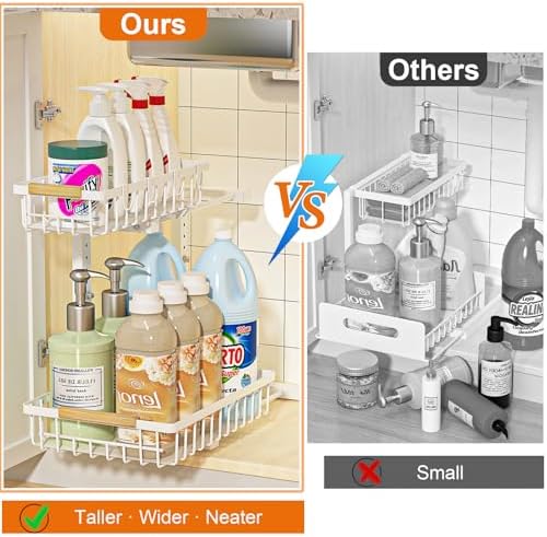 REALINN Under Sink Organizer, White 2 Pack Height Adjustable