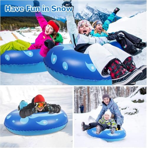 Snow Tube, WOLKEK 40 Inch 2Pack / 47 Inch 1Pack Snow Sled for Kids and Adult, Thickened Heavy Duty Hard Bottom Sleds for Snow with Handles, Winter Toys for Outdoor Sledding Snow Tube Sports