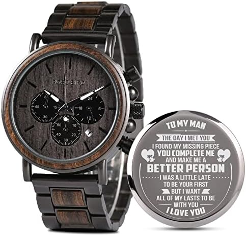 2win Engraved Wooden Watch for Boyfriend My MAN Fiancé Husband Customized Personalized Wood Watches for Men Birthday Anniversary Personalized Watch