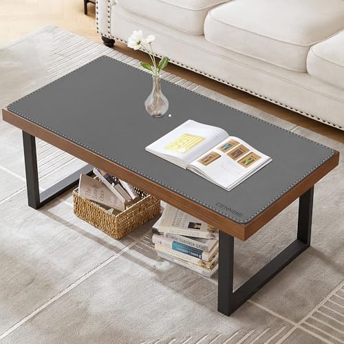 CENNBIE 35.5" x 16" Leather Desk Mat, Computer Mouse Pad for Office(Grey)